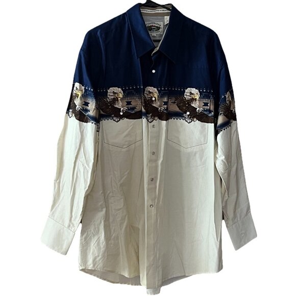 Cumberland Outfitters Other - Cumberland Outfitters Men's XXL Pearl Snap Aztec Eagle Western Shirt Ivory Navy